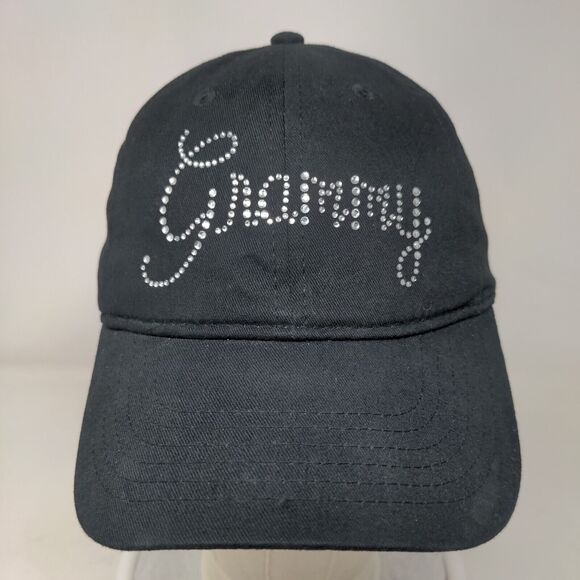 Granny Slideback Hat Black OSFA Adjustable Rhinestone Embellished Cotton - Picture 2 of 8